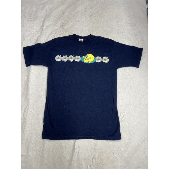 Vtg 90s Looney Tunes Blue Single Stich Tweety Graphic T-Shirt Size Medium/Large - Picture 1 of 8